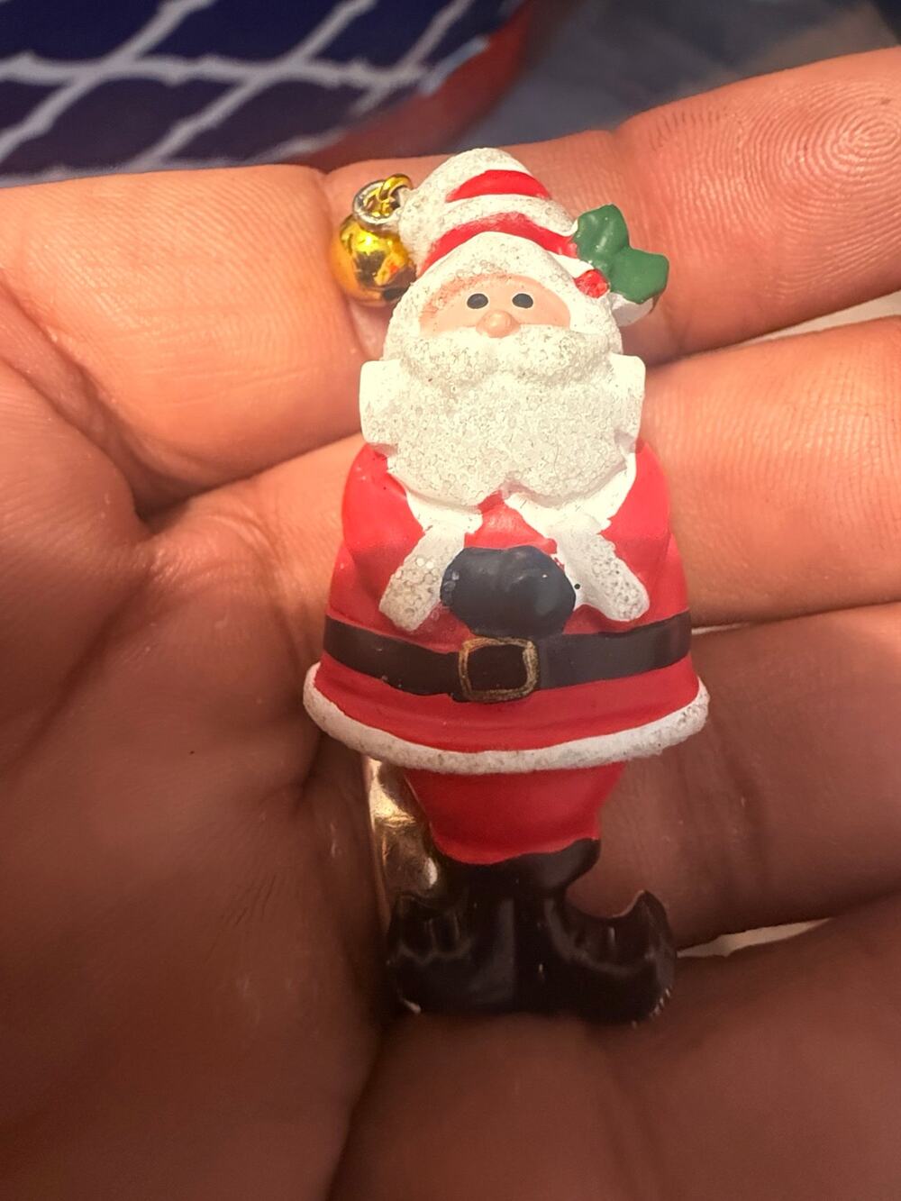Vintage Ceramic Santa Jingle Bell Christmas Brooch